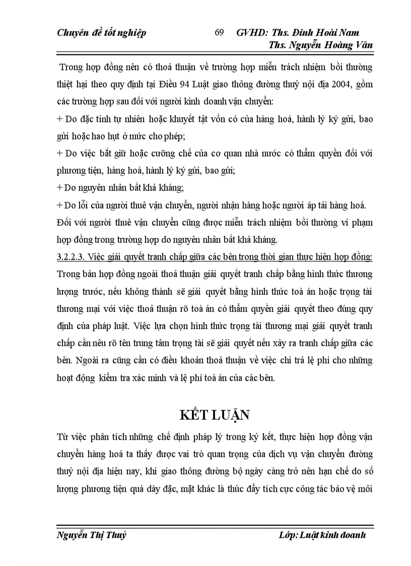 image for page Thực tiễn áp dụng pháp luật trong việc ký kết và thực hiện hợp đồng vận chuyển đường thuỷ tại Chi nhánh Hoà Bình thuộc TCT vận tải thuỷ 1