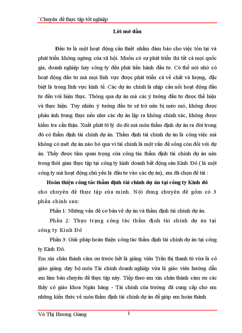 Hoàn thiện công tác thẩm định tài chính dự án tại công ty Kinh đô cho chuyên đề thực tập của mình 1