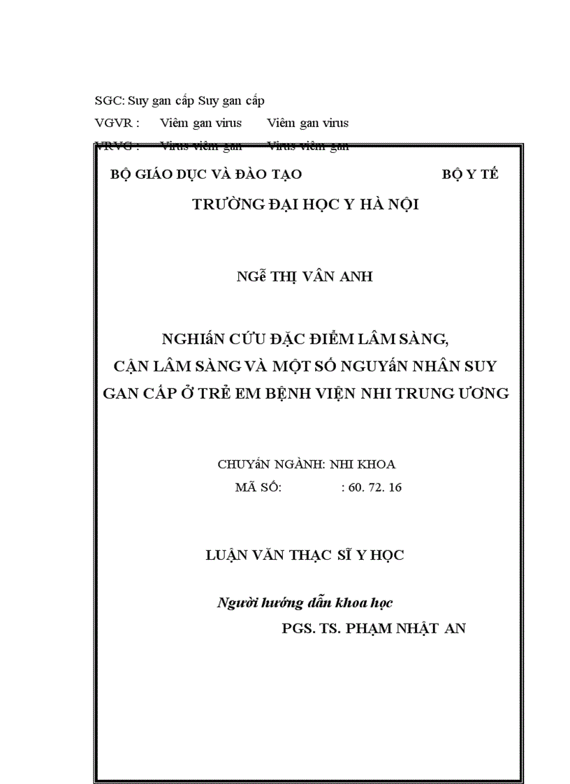 image for page Nghiên cứu đặc điểm lâm sàng cận lâm sàng và một số nguyên nhân suy gan cấp ở trẻ em tại Bệnh viện Nhi Trung Ương 1
