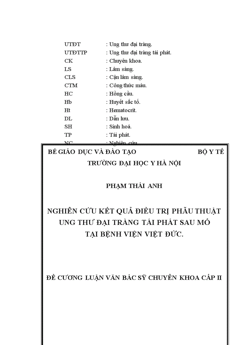 image for page Nghiên cứu kết quả điều trị phẫu thuật ung thư đại tràng tái phát tại bệnh viện Việt Đức