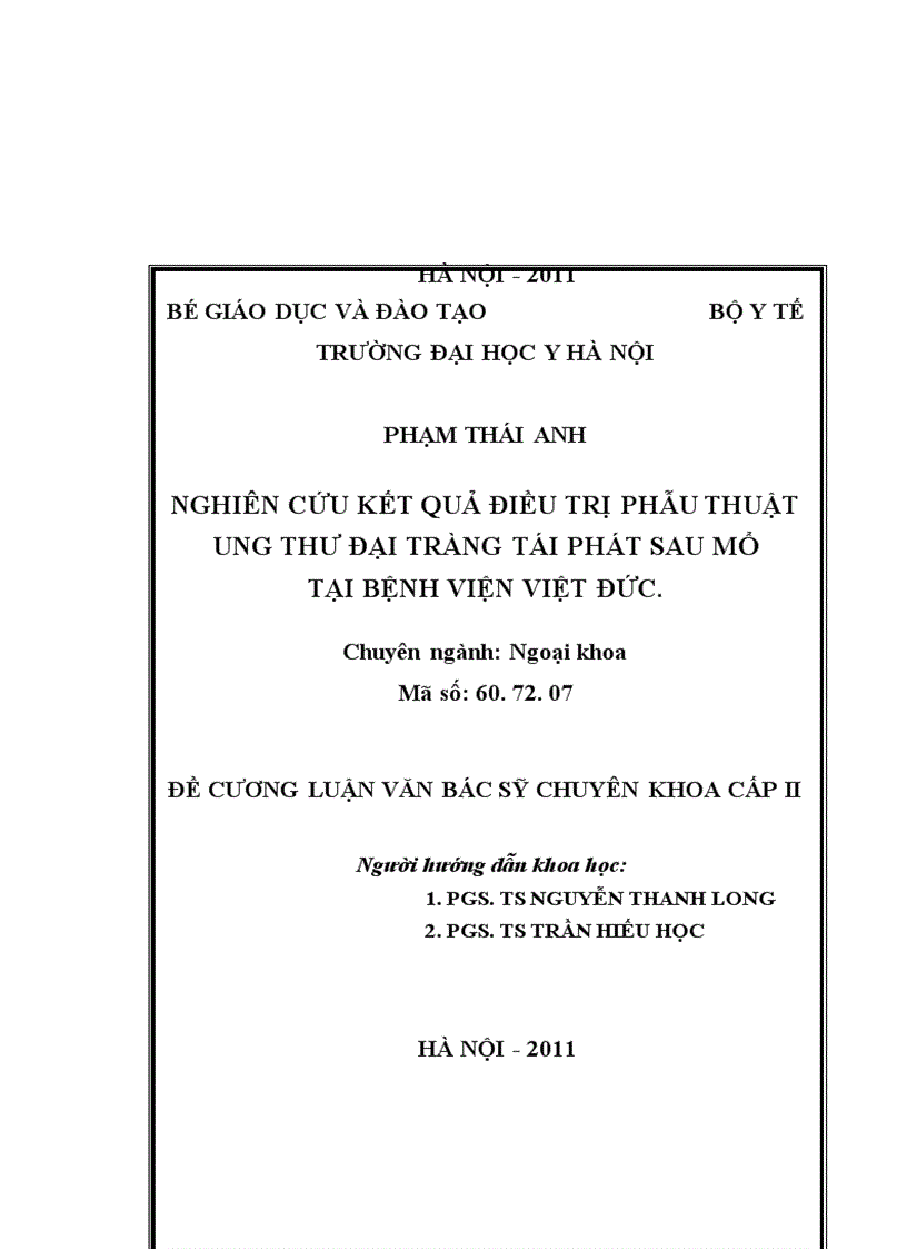 image for page Nghiên cứu kết quả điều trị phẫu thuật ung thư đại tràng tái phát tại bệnh viện Việt Đức