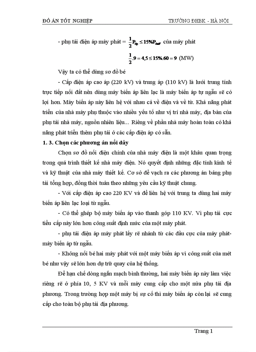 image for page Tính toán dòng điện ngắn mạch và lựa chọn thiết bị của sơ đồ nối điện chính các phương án