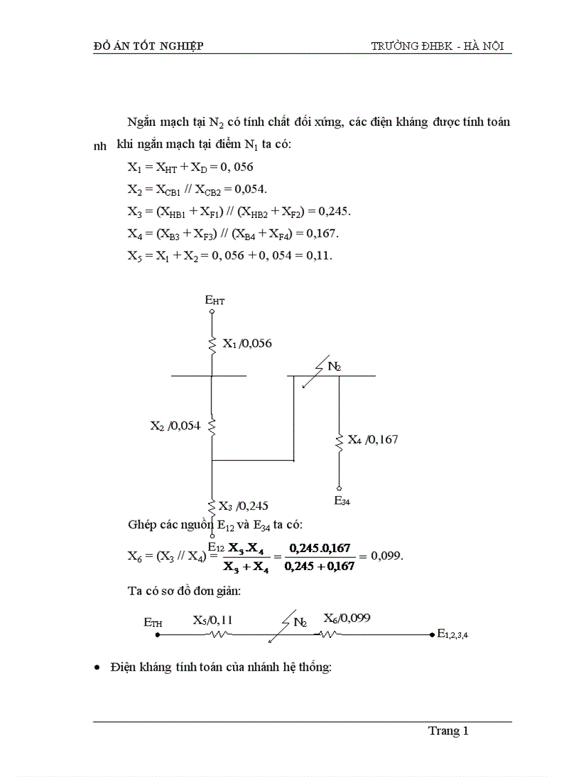 image for page Tính toán dòng điện ngắn mạch và lựa chọn thiết bị của sơ đồ nối điện chính các phương án