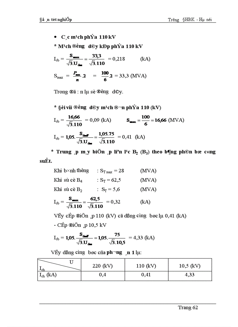 image for page Tính toán dòng điện ngắn mạch và lựa chọn thiết bị của sơ đồ nối điện chính các phương án