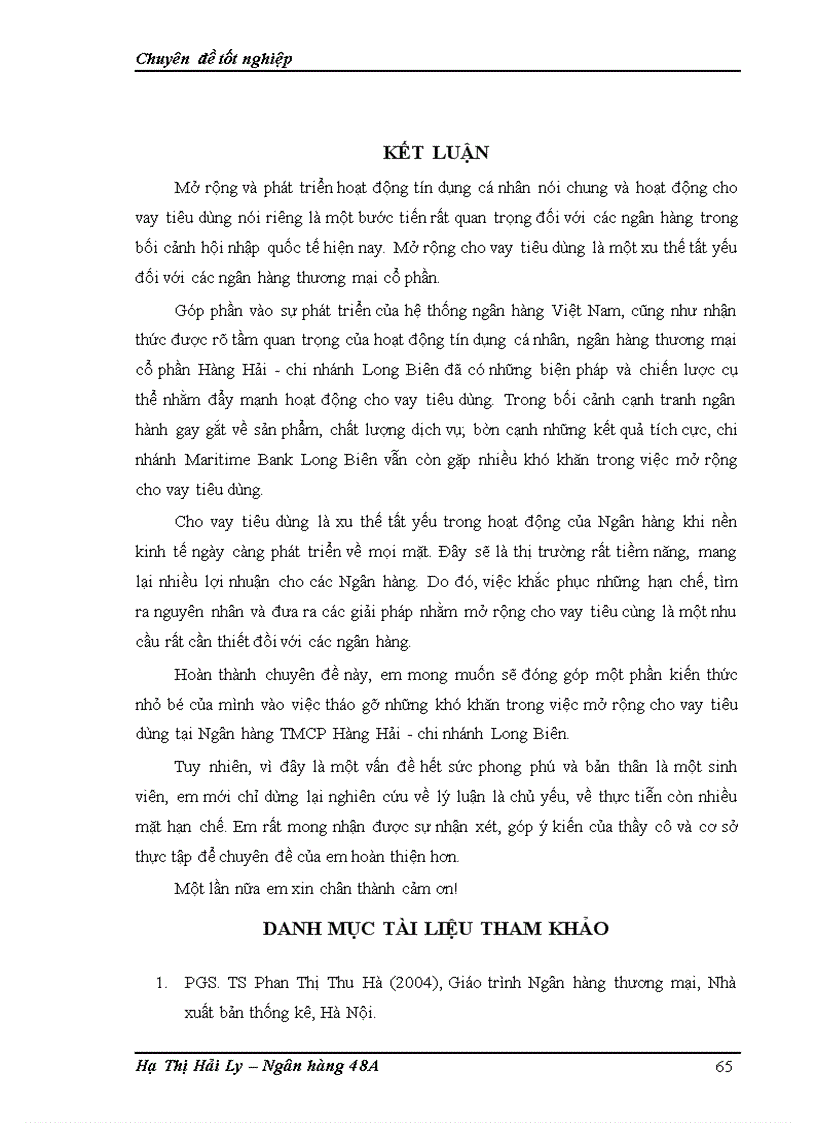 image for page Mở rộng cho vay tiêu dùng tại ngân hàng thương mại cổ phần Hàng Hải chi nhánh Long Biên 1