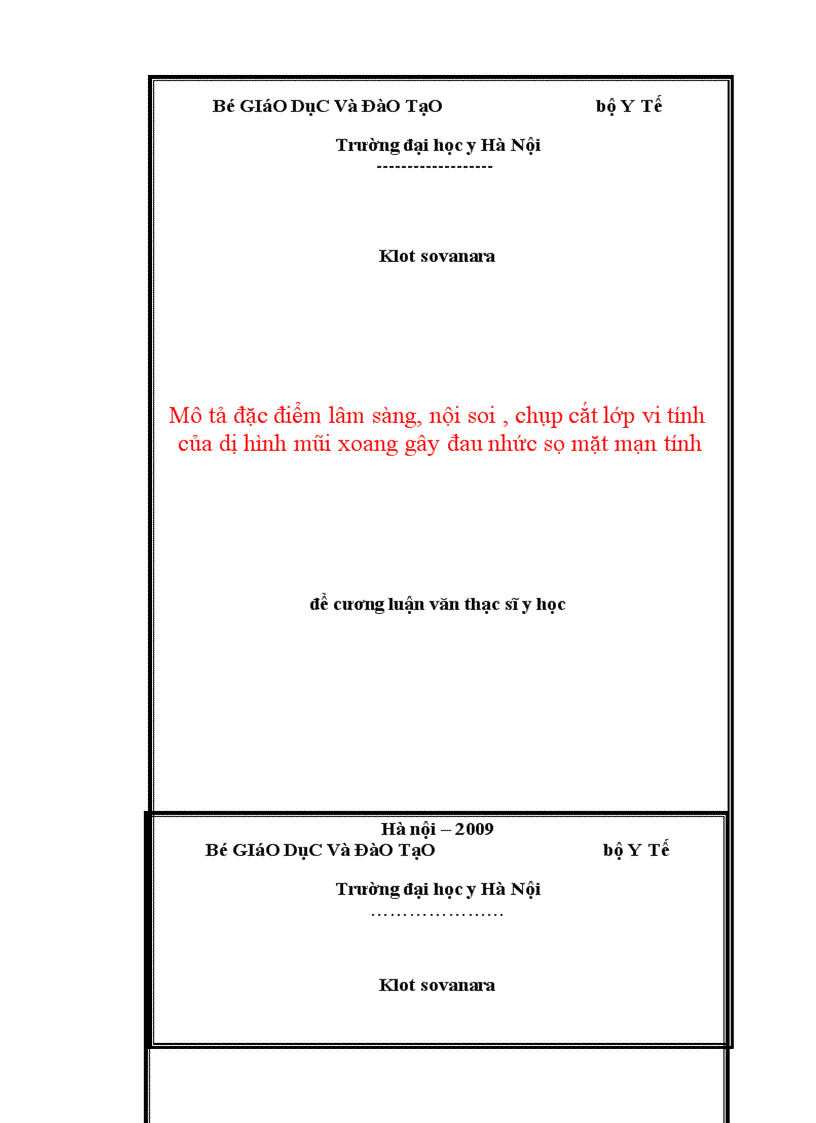 image for page Đề cương thạc sĩ Mô tả đặc điểm lâm sàng nội soi chụp cắt lớp vi tính của dị hình mũi xoang gây đau nhức sọ mặt mạn tính