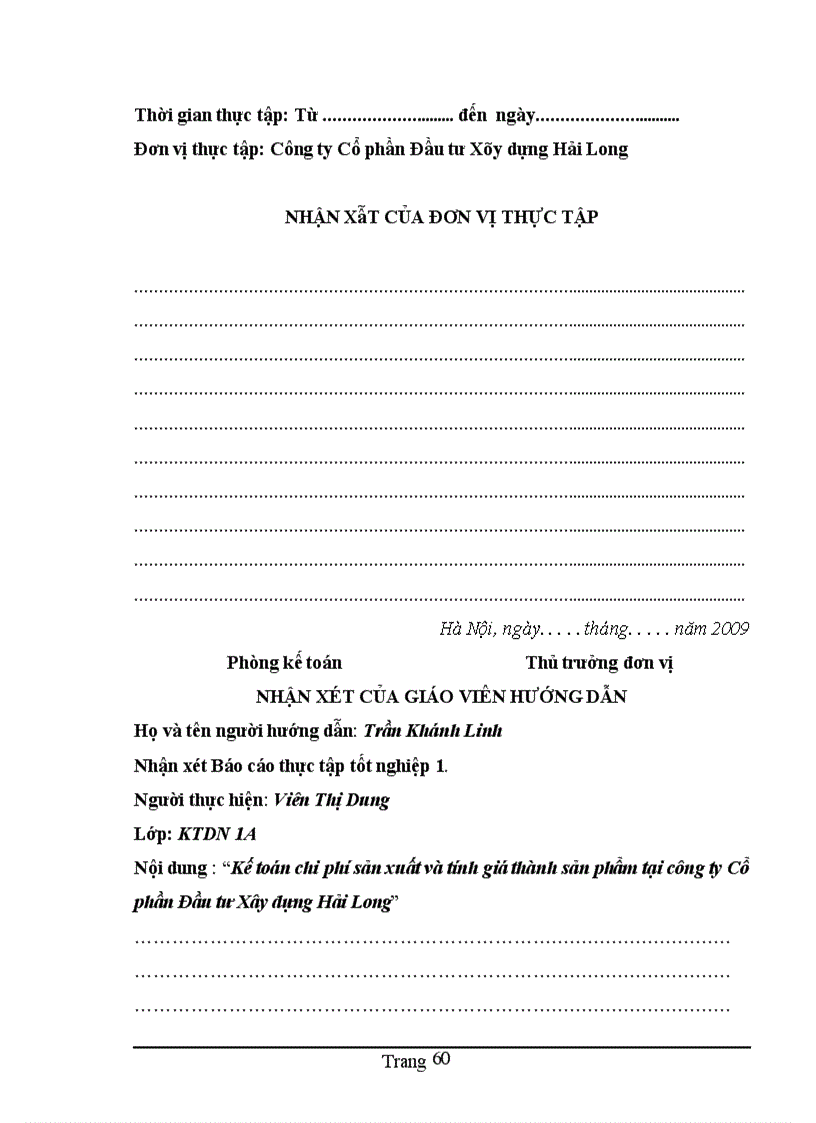 image for page Hoàn thiện kế toán chi phí sản xuất và tính giá thành sản phẩm xây lắp tại Công ty Cổ phần Đầu tư xây dựng Hải Long 1