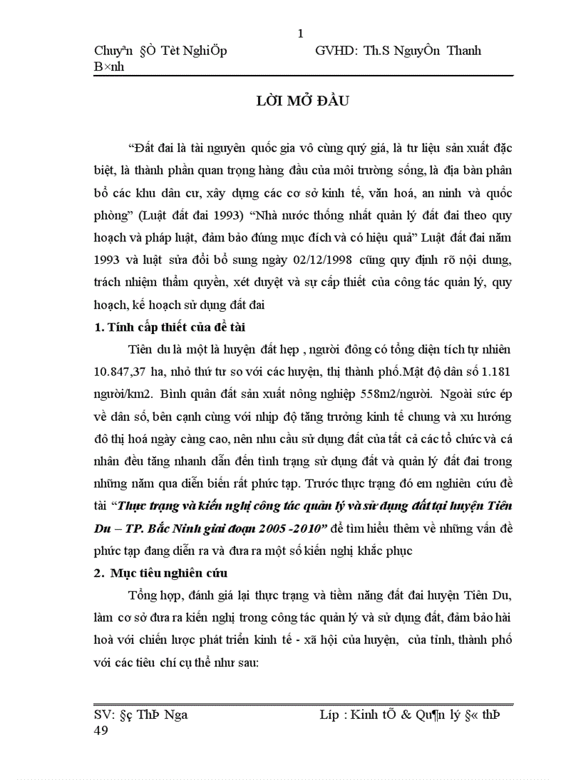 image for page Thực trạng và kiến nghị công tác quản lý và sử dụng đất tại huyện Tiên Du TP Bắc Ninh giai đoạn 2005 2010 1