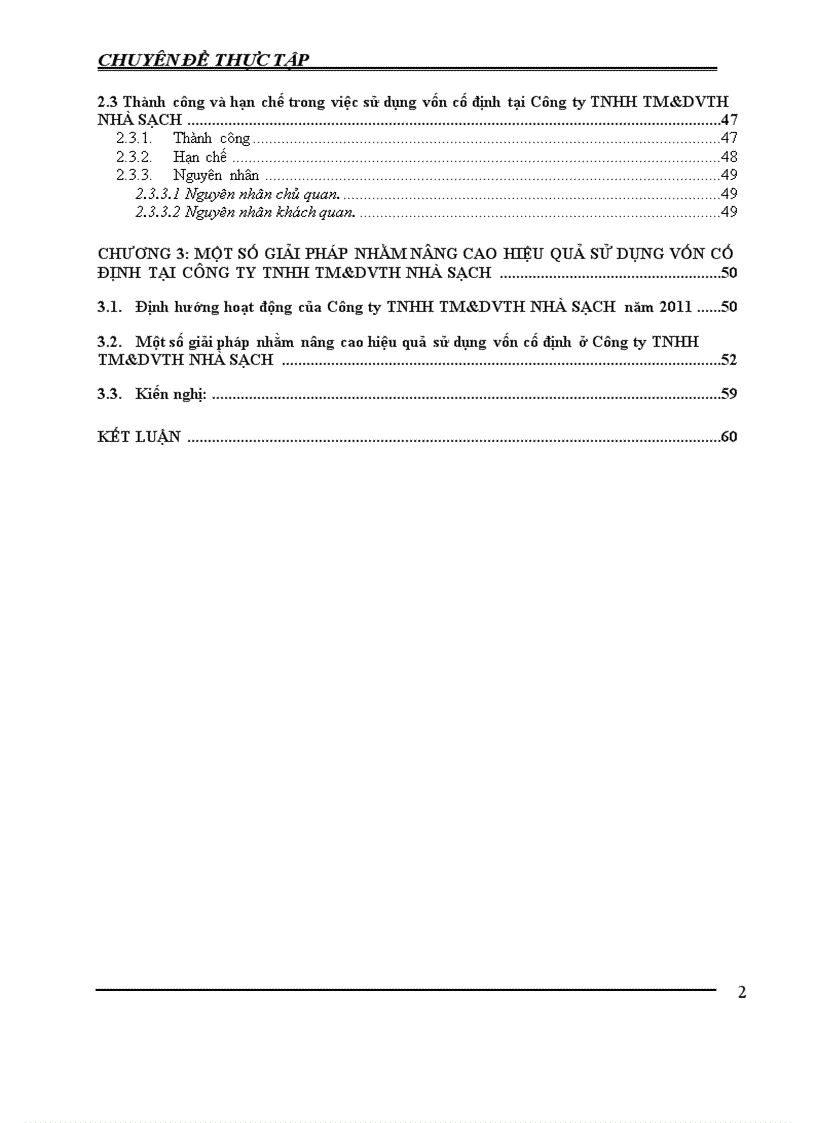 Giải pháp nâng cao hiệu quả sử dụng vốn cố định tại Công ty TNHH Thương mại Dịch vụ tổng hợp Nhà Sạch
