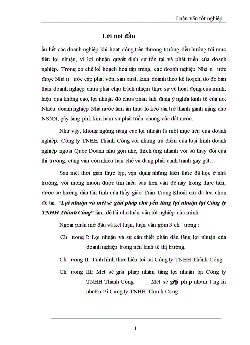 image for page Lợi nhuận và một số giải pháp chủ yếu tăng lợi nhuận tại Công ty TNHH Thành Công 1