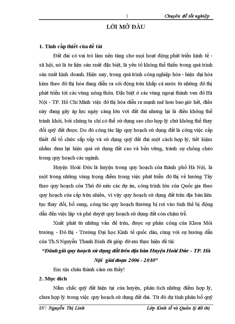 Đánh giá quy hoạch sử dụng đất trên địa bàn Huyện Hoài Đức TP Hà Nội giai đoạn 2006 2010 1