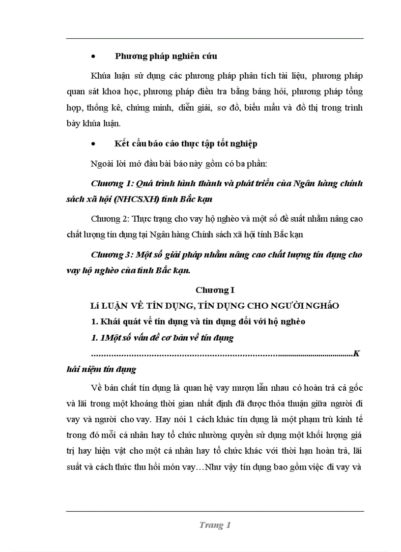 Giải pháp nâng cao hiệu quả quản lý tín dụng tại Ngân hàng Chính sách xã hội tỉnh Bắc Kạn 1