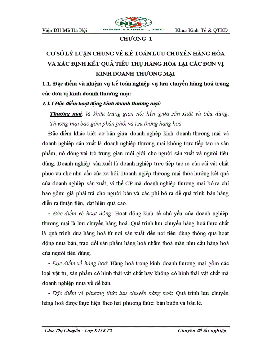 Hoàn thiện công tác hạch toán lưu chuyển hàng hoá và xác định kết quả tiêu thụ hàng hoá tại công ty cổ phần tin học viễn thông Nam Long 1