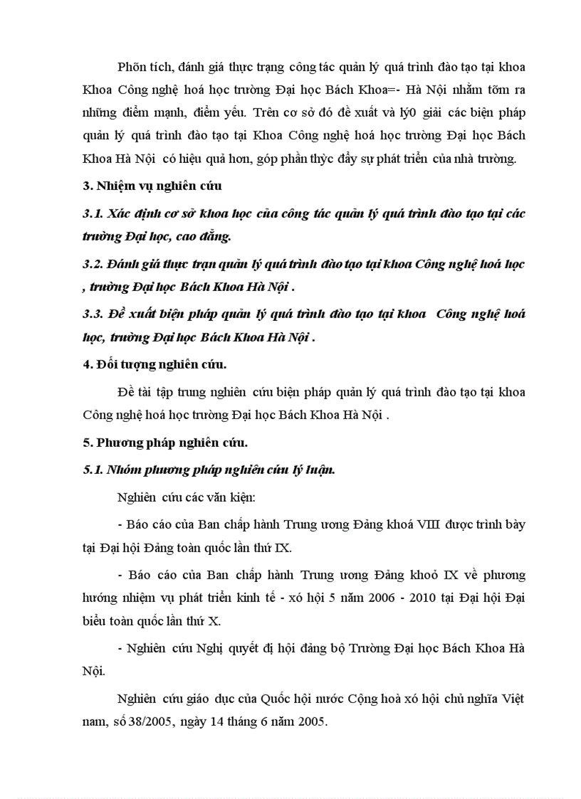 Biện pháp quản lý quá trình đào tạo tại khoa Khoa Công nghệ hoá học trường Đại học Bách Khoa Hà Nội 1