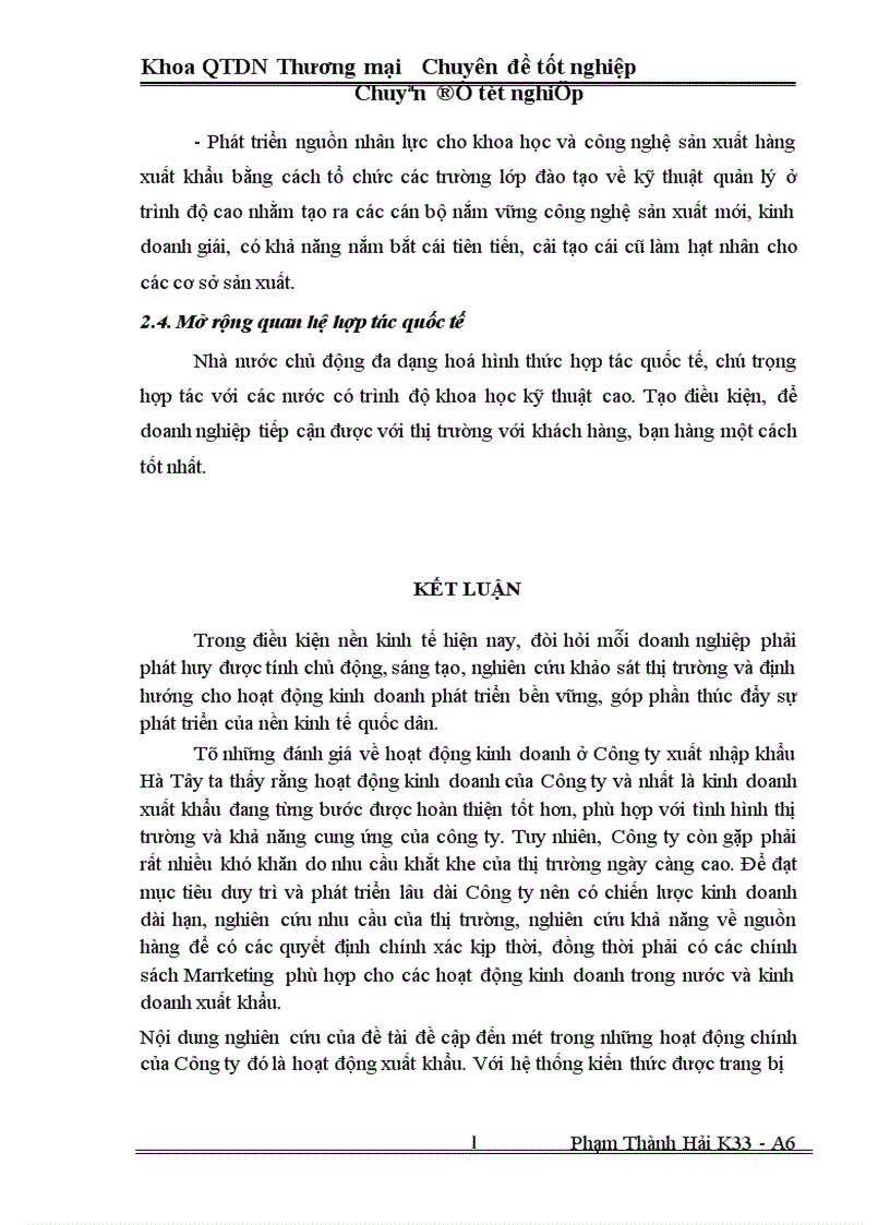 image for page Một số Biện pháp thúc đẩy hoạt động xuất khẩu ở Công ty xuất nhập khẩu Hà Tây