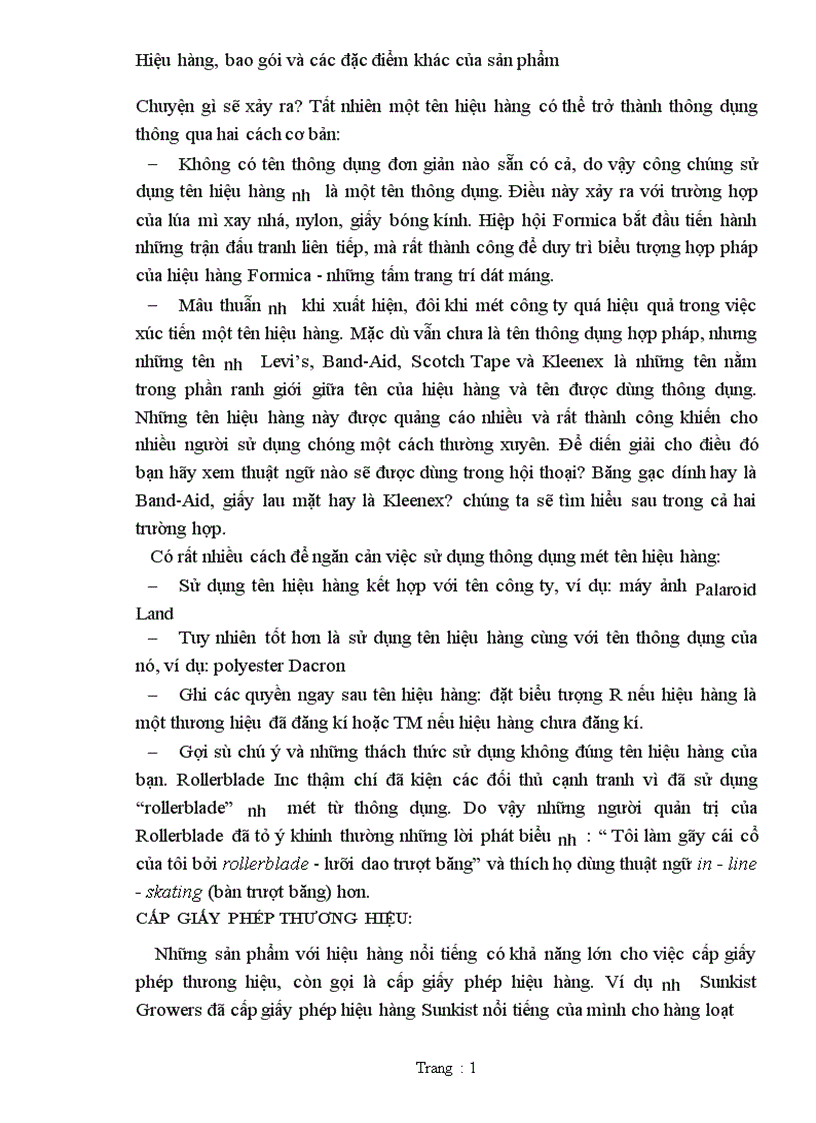 image for page Hiệu hàng bao gói và các đặc điểm khác của sản phẩm 1