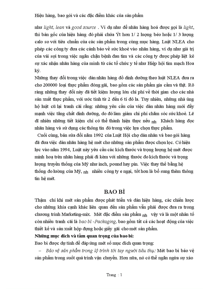 image for page Hiệu hàng bao gói và các đặc điểm khác của sản phẩm 1