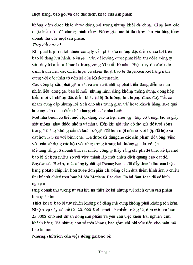 image for page Hiệu hàng bao gói và các đặc điểm khác của sản phẩm 1