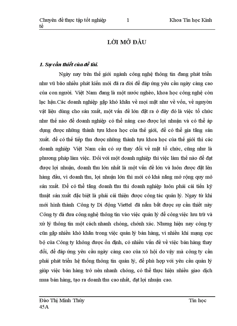 image for page Xây dựng Hệ thống thông tin quản lý bán hàng tại Trung tâm Kinh doanh Di động Viettel 1