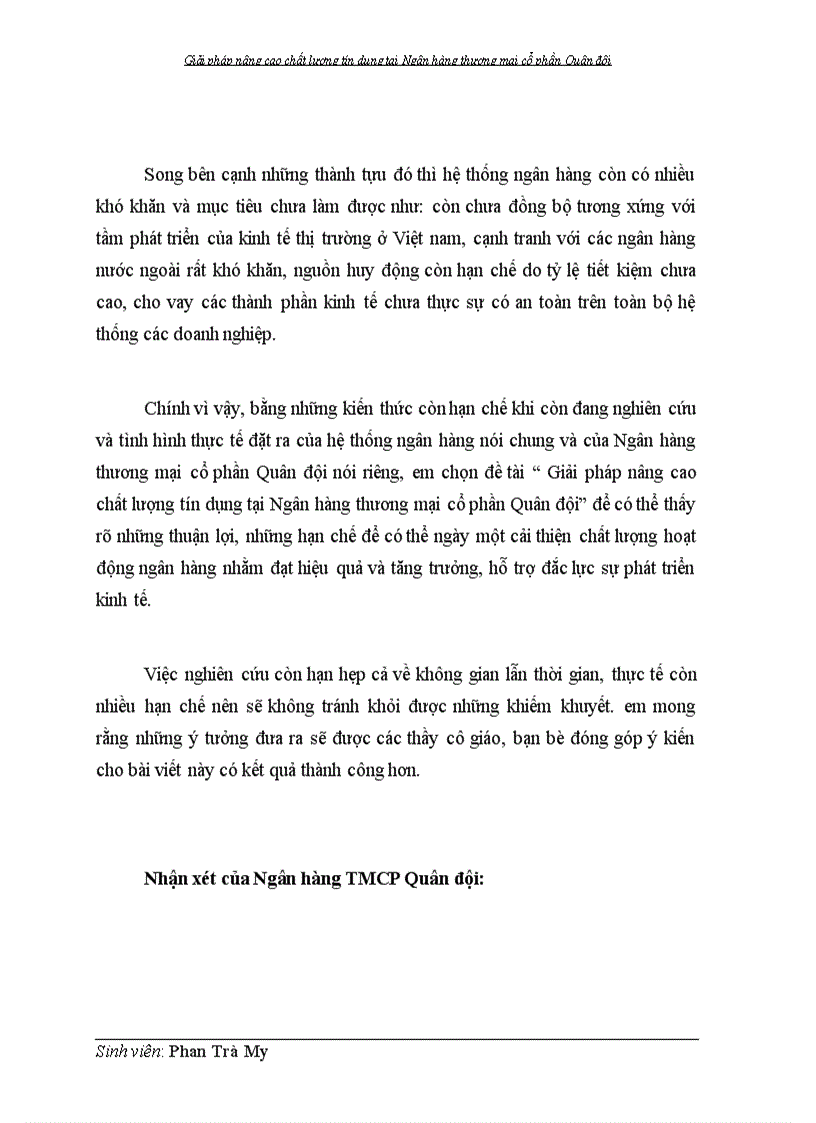 image for page Giải pháp nâng cao chất lượng tín dụng tại Ngân hàng thương mại cổ phần Quân đội 1