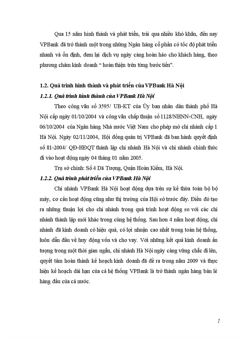 Báo cáo thực tập tổng hợp tại Ngân hàng thương mại cổ phần các doanh nghiệp ngoài quốc doanh VPBank chi nhánh Hà Nội