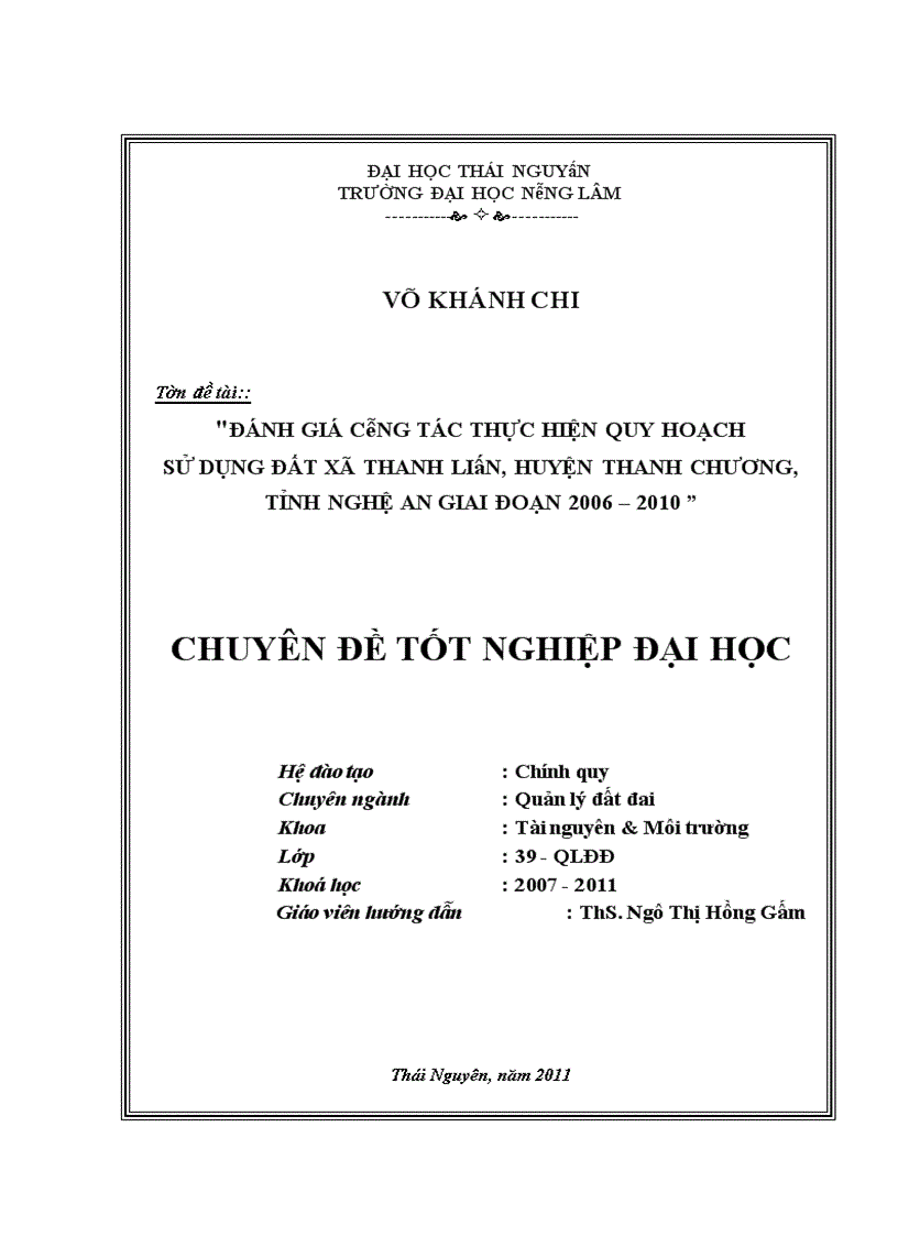 image for page Đánh giá công tác thực hiện quy hoạch sử dụng đất xã Thanh Liên huyện Thanh Chương tỉnh Nghệ An giai đoạn 2006 2010