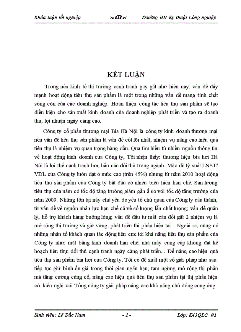 image for page Một số giải pháp nhằm nâng cao hiệu quả tiêu thụ sản phẩm bia hơi của Công ty cổ phần thương mại Bia Hà Nội