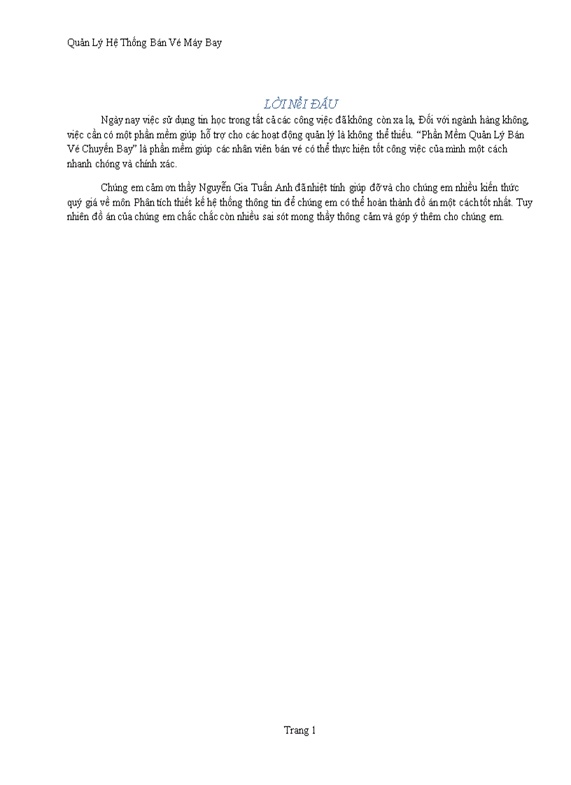 image for page Quản lý hệ thống bán Vé Máy Bay 1