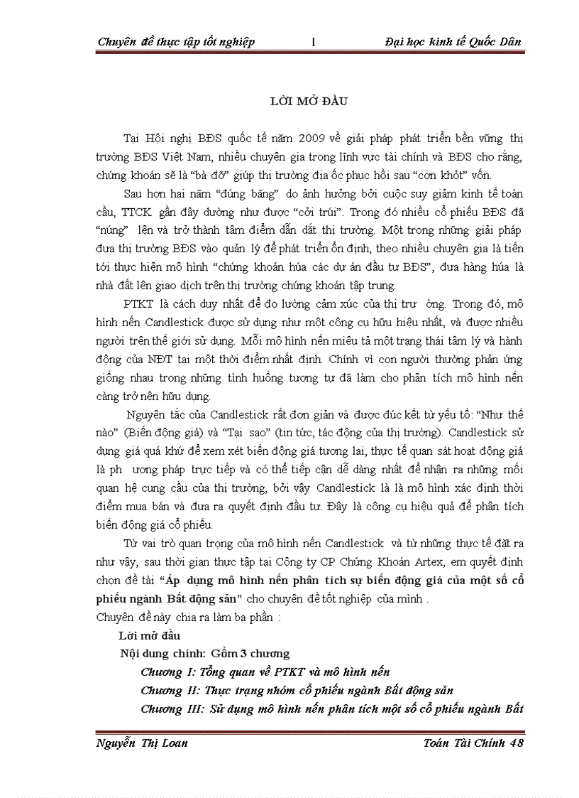 image for page Áp dụng mô hình nến phân tích sự biến động giá của một số cổ phiếu ngành Bất động sản 1