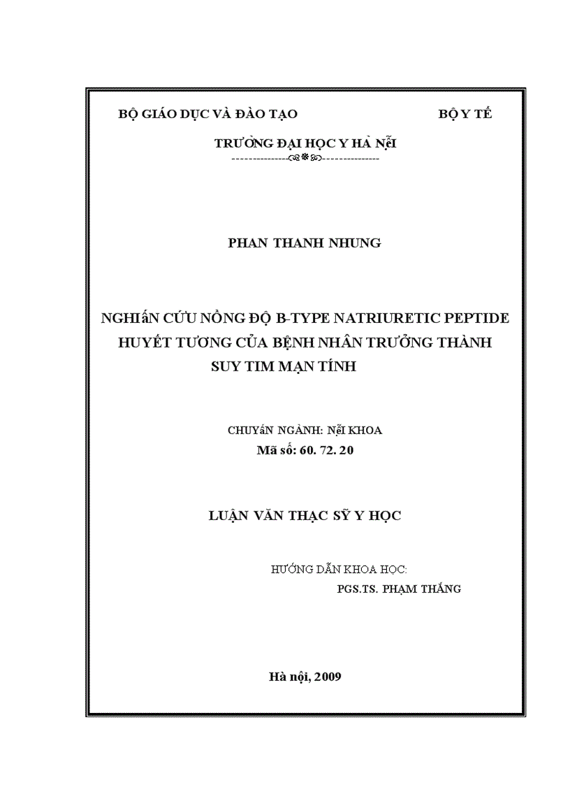 image for page Nghiên cứu nồng độ B type Natriuretic Peptide huyết tương của bệnh nhân trưởng thành suy tim mạn tính