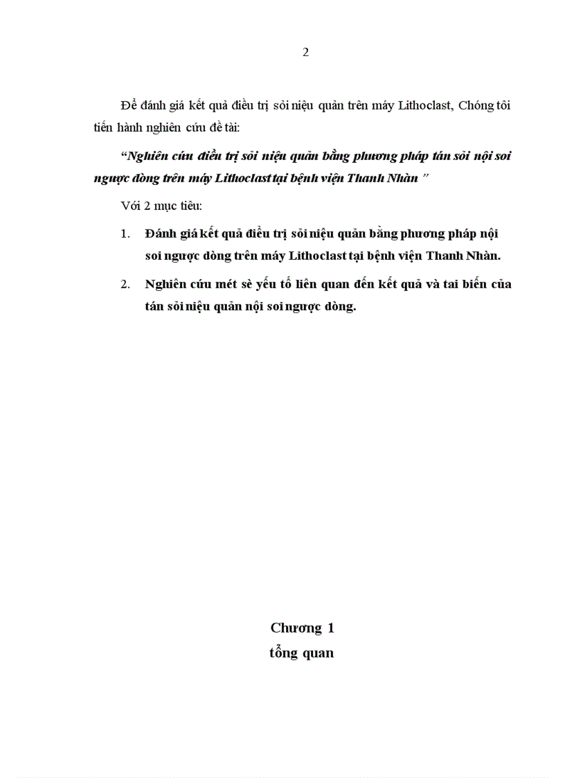 image for page Nghiên cứu điều trị sỏi niệu quản bằng phương pháp tán sỏi nội soi ngược dòng trên máy Lithoclast tại bệnh viện Thanh Nhàn