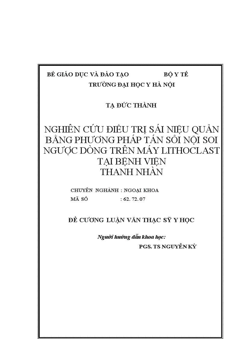 image for page Nghiên cứu điều trị sỏi niệu quản bằng phương pháp tán sỏi nội soi ngược dòng trên máy Lithoclast tại bệnh viện Thanh Nhàn
