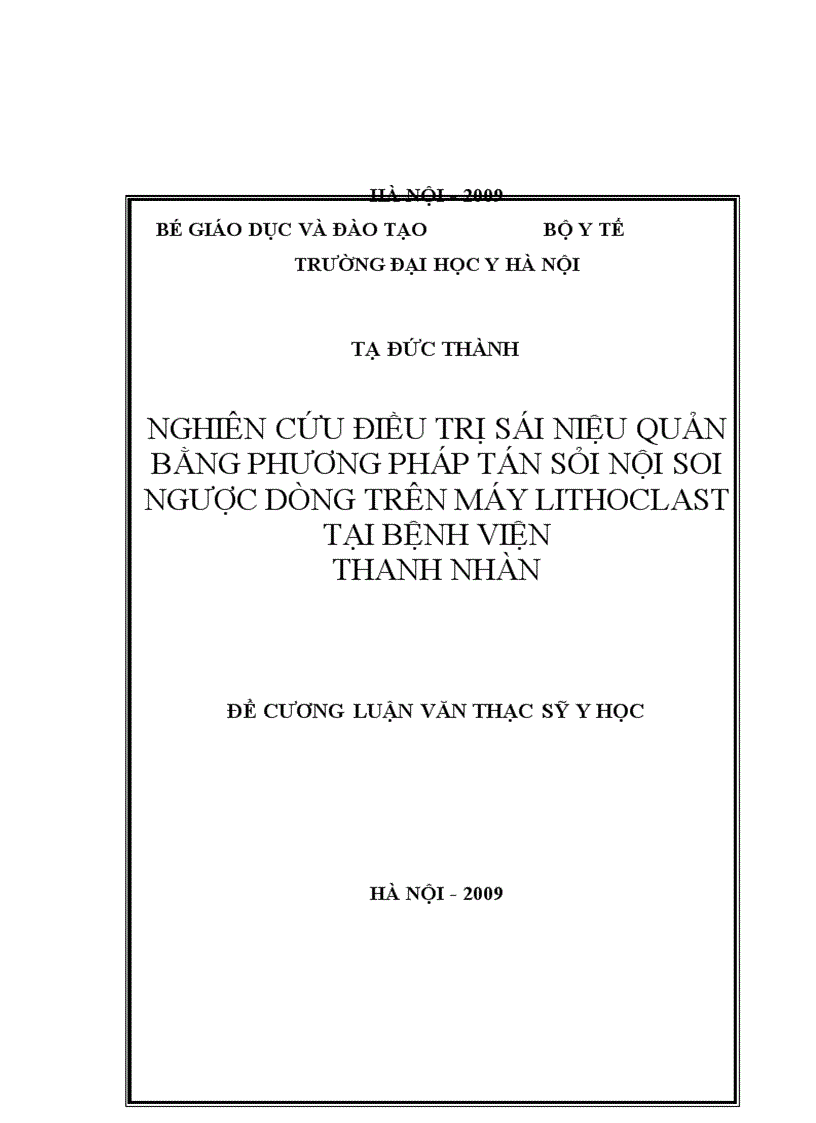 image for page Nghiên cứu điều trị sỏi niệu quản bằng phương pháp tán sỏi nội soi ngược dòng trên máy Lithoclast tại bệnh viện Thanh Nhàn