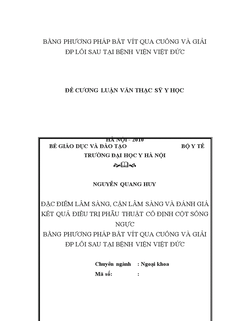 image for page Đặc điểm lâm sàng cận lâm sàng và Đánh giá kết quả điều trị phẫu thuật cố định cột sống ngực bằng phương pháp bắt vít qua cuống và giải ép lối sau tại bệnh viện việt đức
