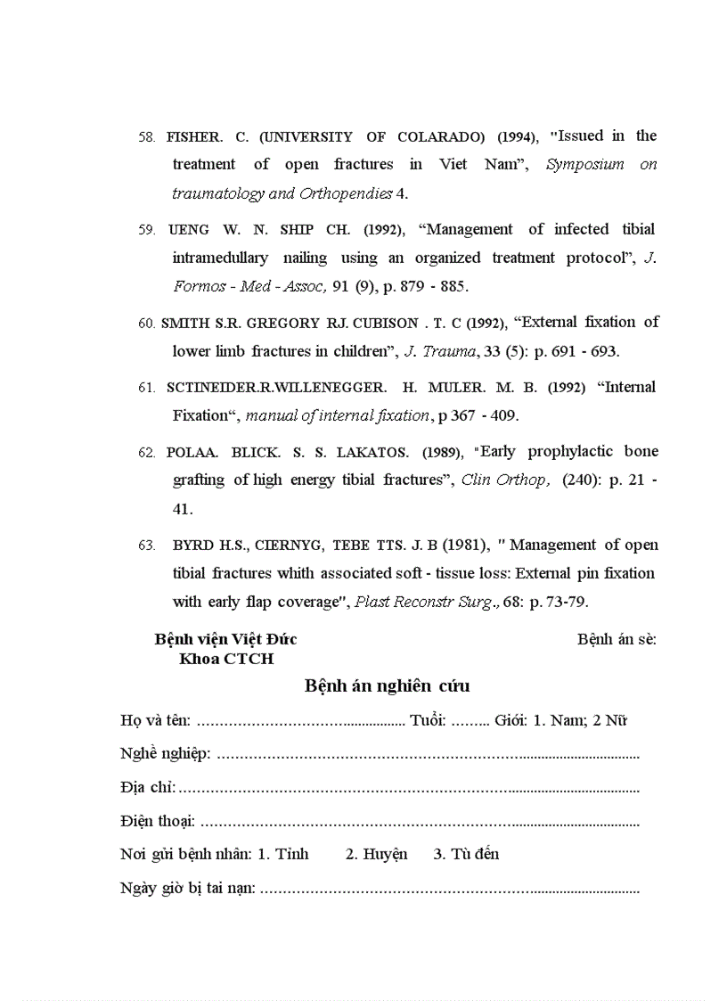 image for page Đánh giá tác dụng khung CĐN FESSA trong điều trị gãy hở xương cẳng chân tại Bệnh viện Việt Đức trong năm 2004 2005