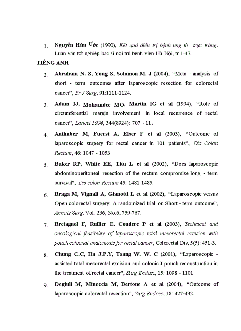 image for page Đánh giá kết quả của phẫu thuật nội soi trong điều trị ung thư trực tràng tại bệnh viện Việt Đức từ 2003 2008 1
