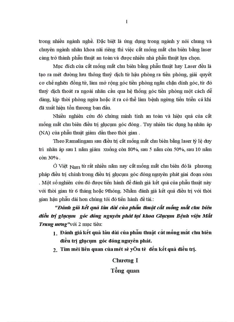 Đánh giá kết quả lâu dài của phẫu thuật cắt mống mắt chu biên điều trị glụcụm góc đóng nguyên phát tại khoa Glụcụm Bệnh viện Mắt Trung ương 1