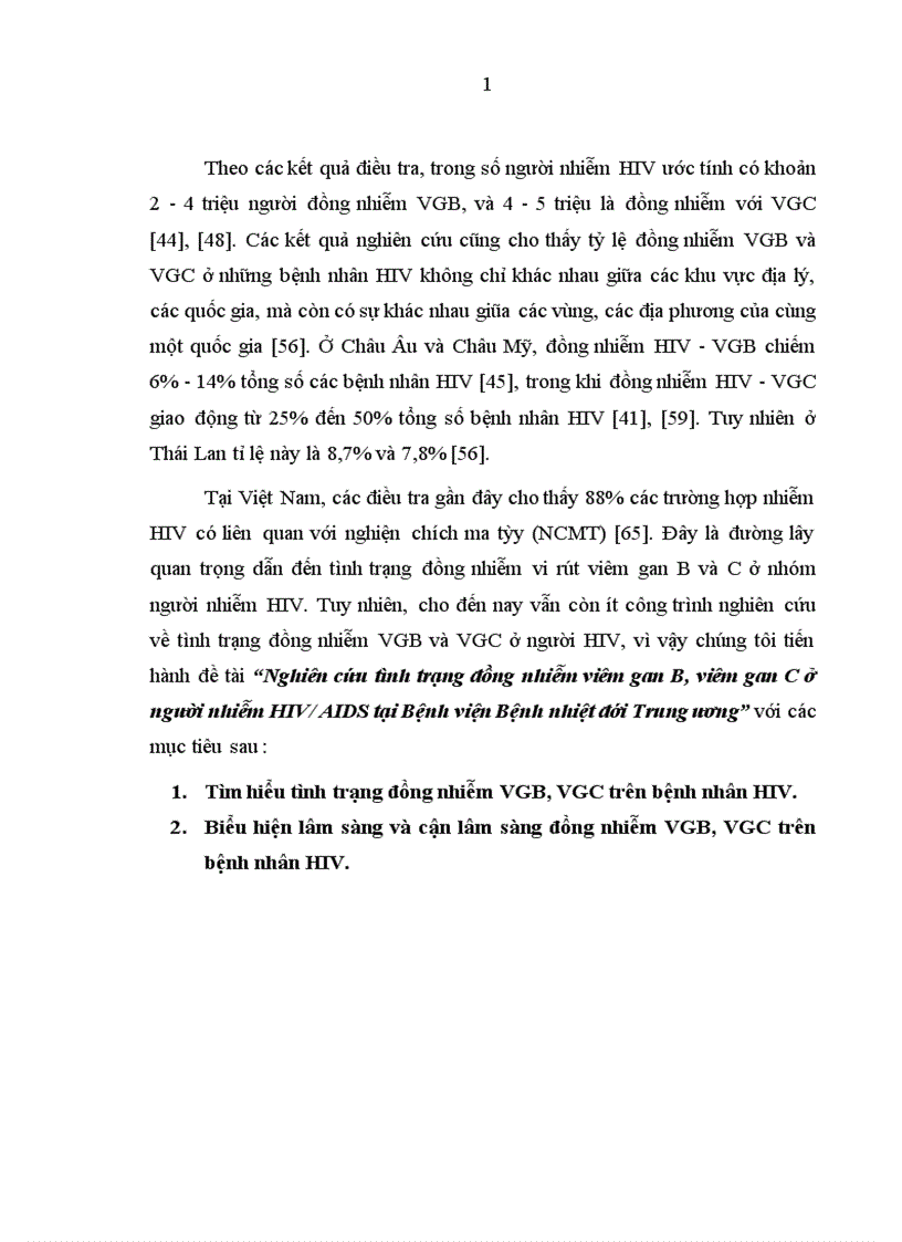 Nghiên cứu tình trạng đồng nhiễm viêm gan B viêm gan C ở người nhiễm HIV AIDS tại Bệnh viện Bệnh nhiệt đới Trung ương