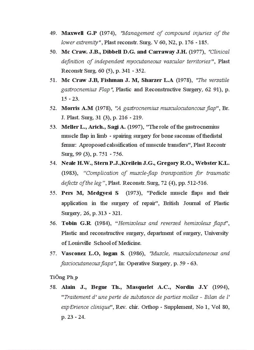 image for page Đánh giá kết quả sử dụng vạt cơ sinh đôi cuống mạch liền trong điều trị khuyết hổng xương phần mềm vùng quanh gối