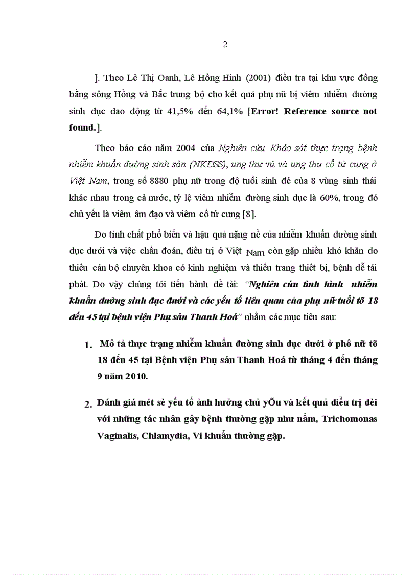 Nghiên cứu tình hình nhiễm khuẩn đường sinh dục dưới và các yếu tố liên quan của phụ nữ tuổi từ 18 đến 45 tại bệnh viện Phụ sản Thanh Hoá 1