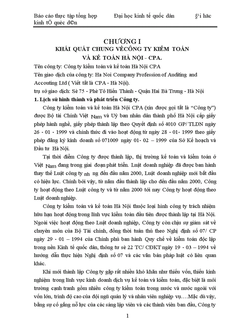 Báo cáo thực tập tổng hợp tại Công ty kiểm toán và kế toán Hà Nội CPA