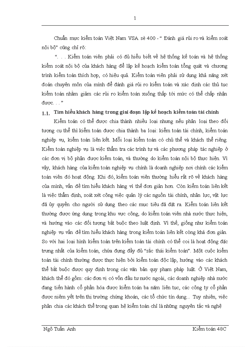 image for page Vấn đề tìm hiểu khách hàng trong giai đoạn lập kế hoạch kiểm toán tài chính theo chuẩn mực kiểm toán Việt Nam 1