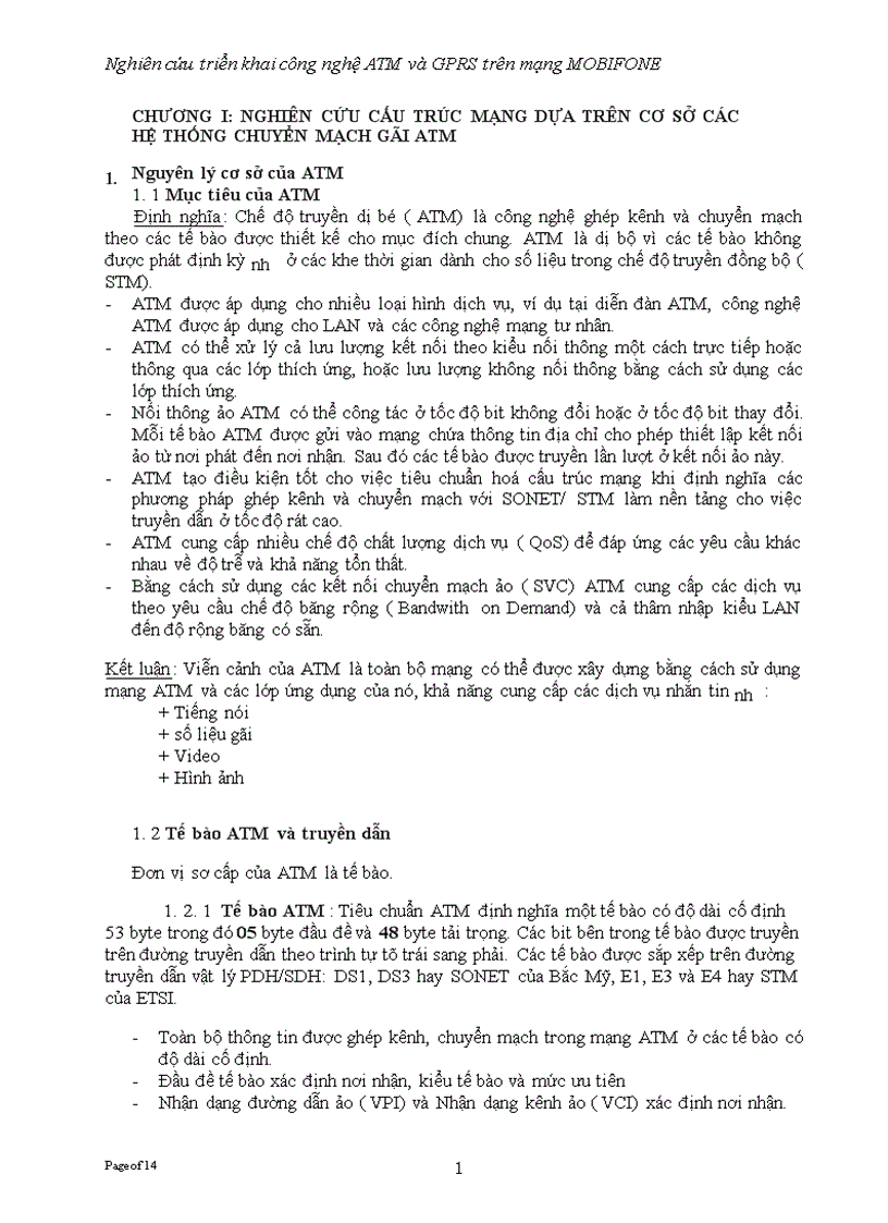 image for page Nghiên cứu triển khai công nghệ ATM và GPRS trên mạng MOBIFONE 1