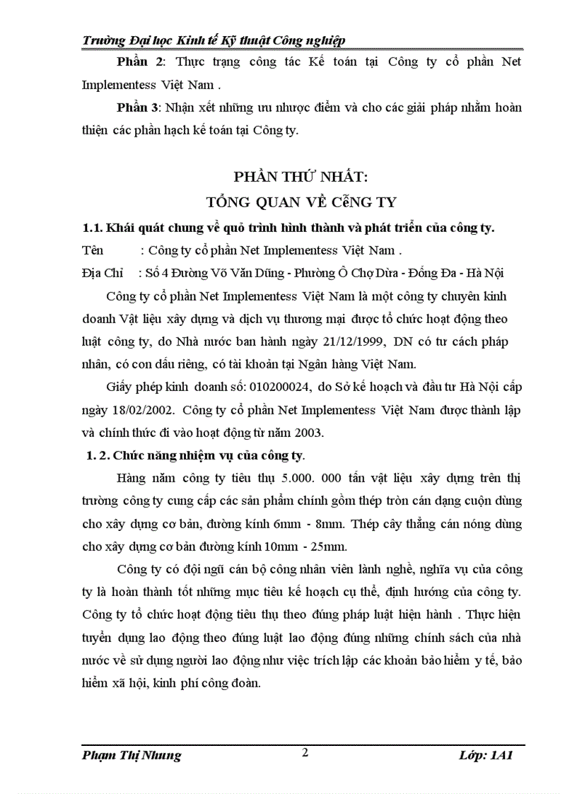 Báo cáo thực tập tổng hợp tại Công ty cổ phần Net Implementess Việt Nam