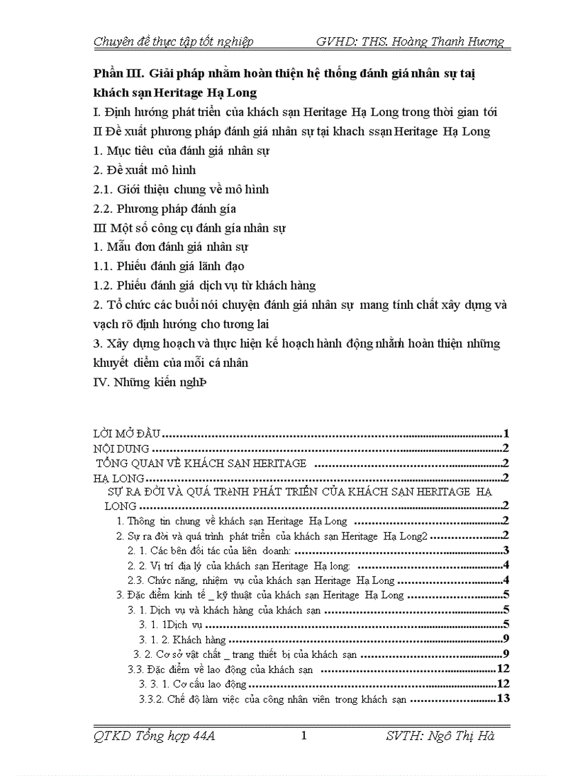 image for page Hoàn thiện mô hình đánh giá nhân sự tại khách sạn Heritage Hạ long 1