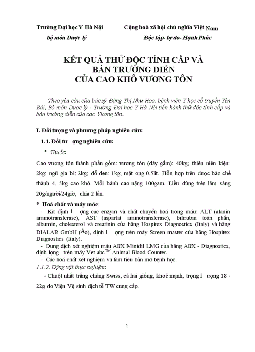 image for page Kết quả thử độc tính cấp và bán trường diễn của cao khô vương tôn