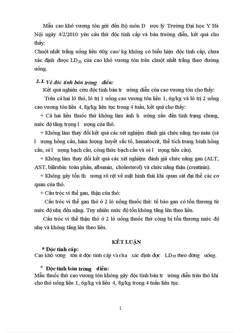 image for page Kết quả thử độc tính cấp và bán trường diễn của cao khô vương tôn