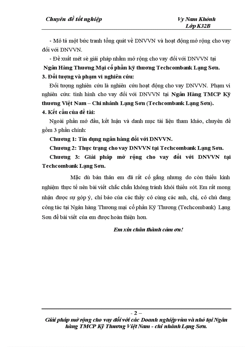 image for page Giải pháp mở rộng cho vay đối với các doanh nghiệp vừa và nhỏ tại Ngân hàng TMCP Kỹ thương Việt Nam Chi nhánh Lạng Sơn 1