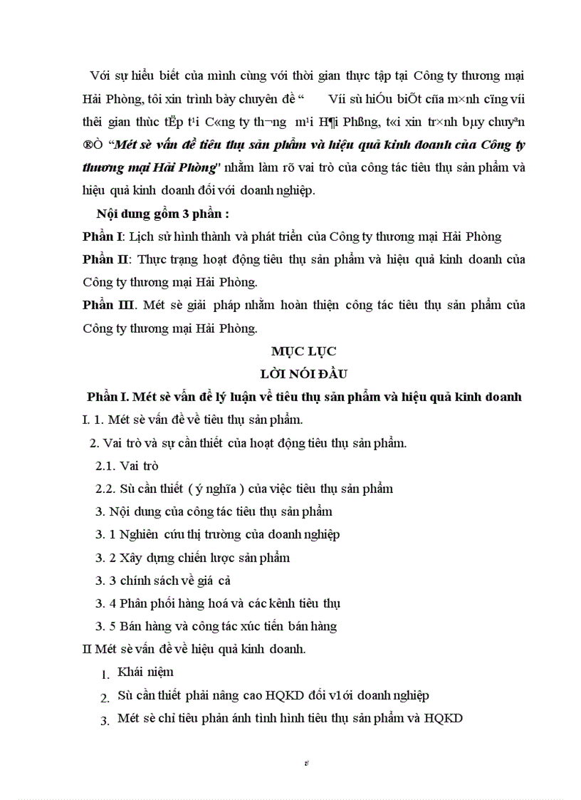 Một số vấn đề tiêu thụ sản phẩm và hiệu quả kinh doanh của Công ty thương mại Hải Phòng 1