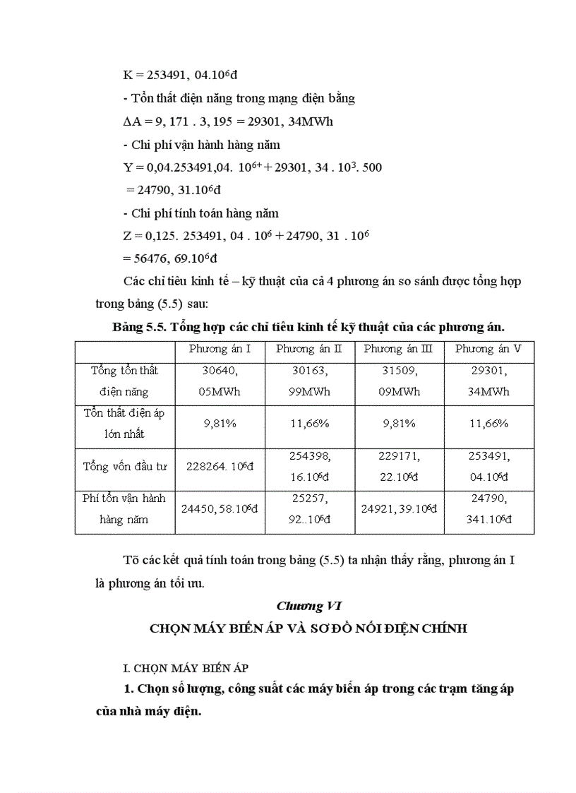 image for page Chọn máy biến áp và sơ đồ nối điện chính